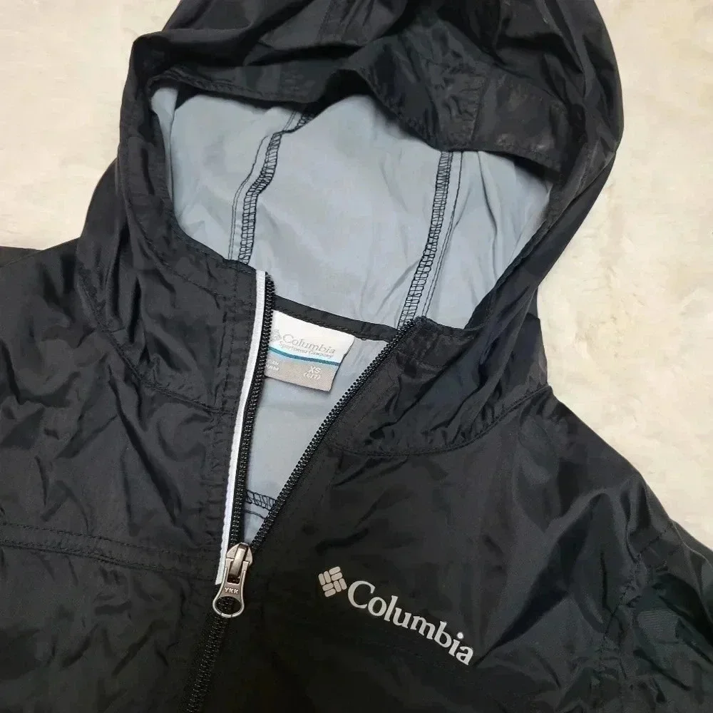 Columbia Unisex Youth Kids Sz XS (6-7) Black Hooded Windbreaker Raincoat